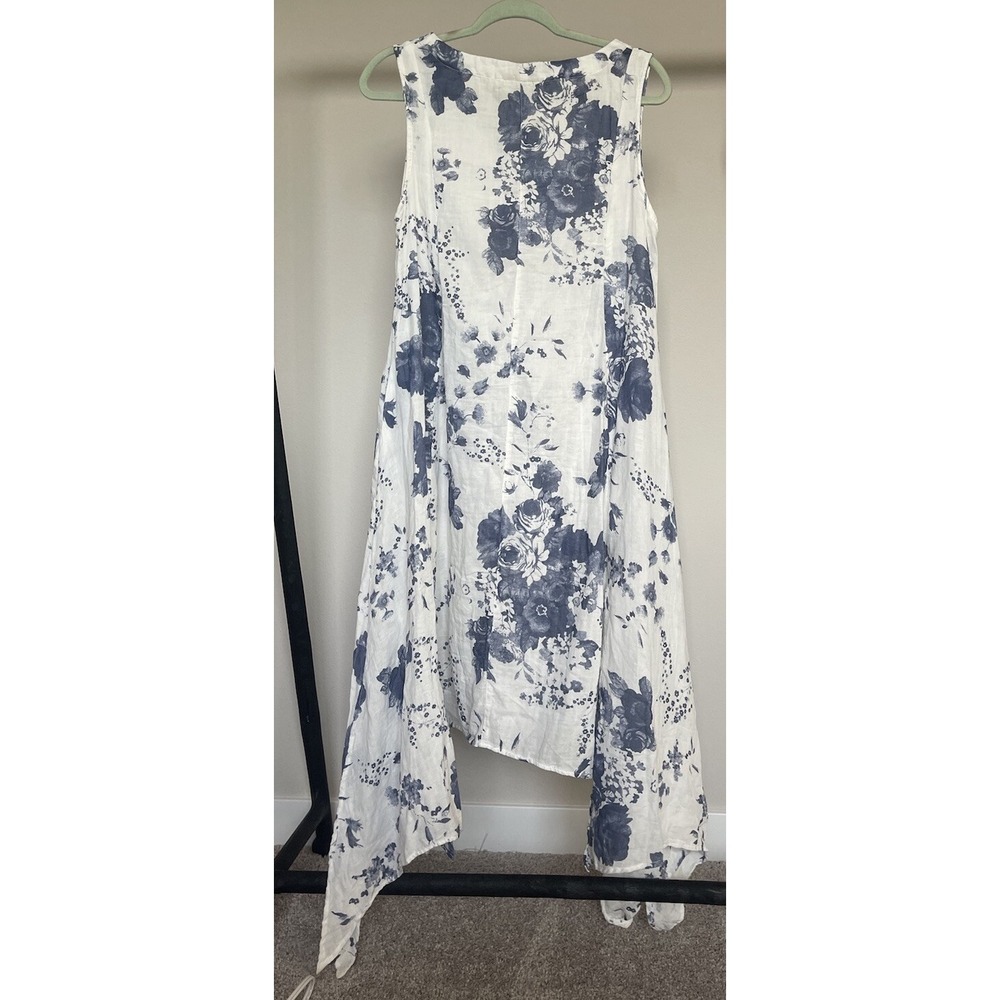 The Paper Lace Dress Size M Midi Cotton White Blue Floral Cottage Core lagenlook - Picture 2 of 11